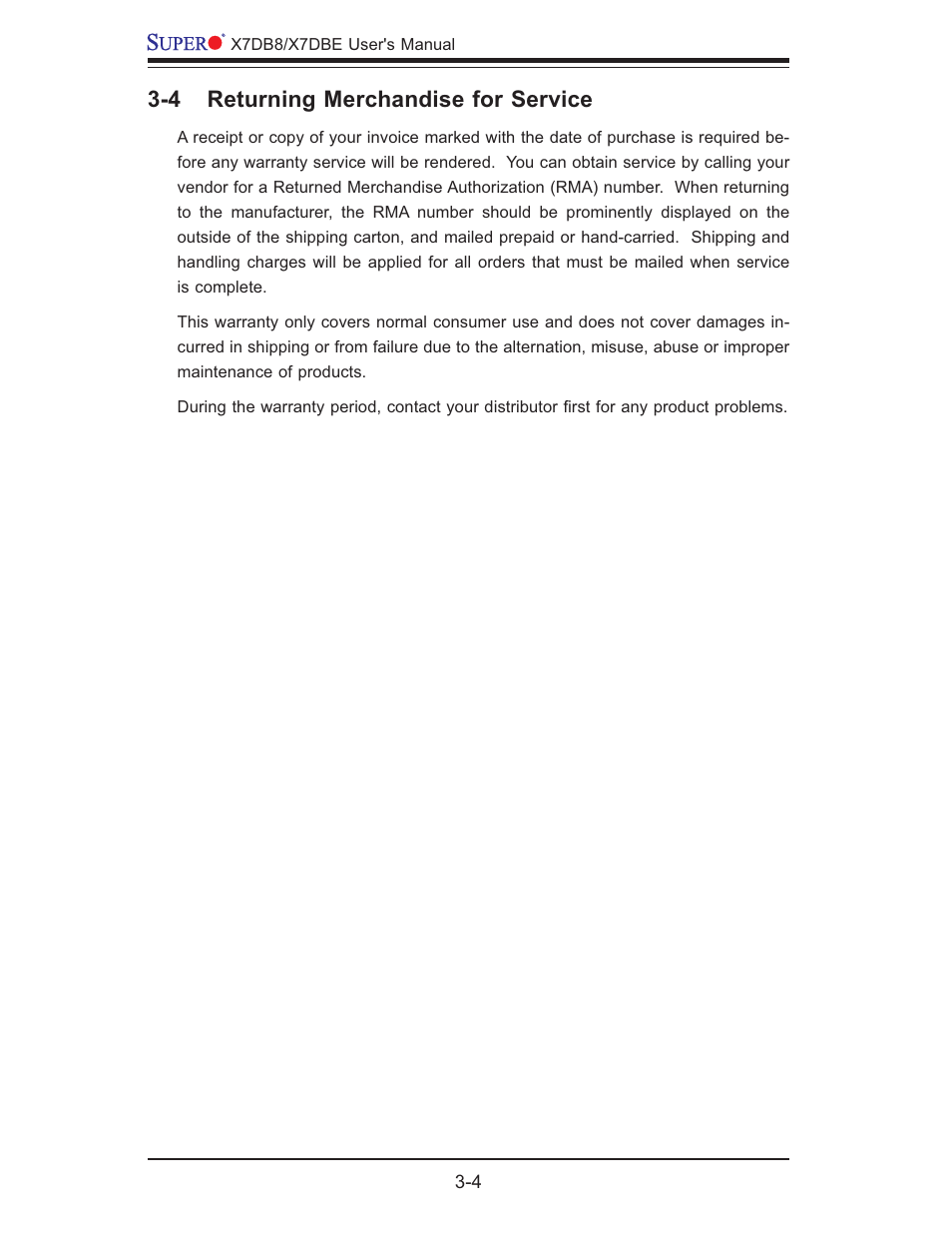 4 returning merchandise for service | SUPER MICRO Computer SUPER X7DB8 User Manual | Page 58 / 130