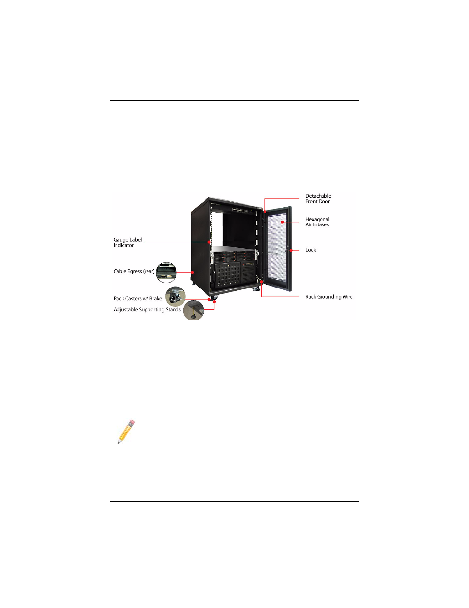 Chapter 4 features, Figure 4-1. cse-rack14u mini-rack cabinet features, 1 mobility and stability | Casters and brakes, Features | SUPER MICRO Computer CSE-RACK14U User Manual | Page 19 / 24