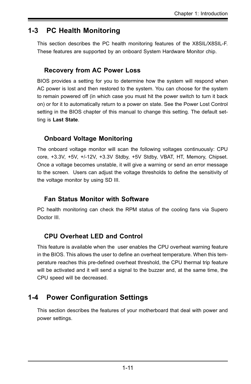 3 pc health monitoring, 4 power configuration settings | SUPER MICRO Computer X8SIL User Manual | Page 19 / 101