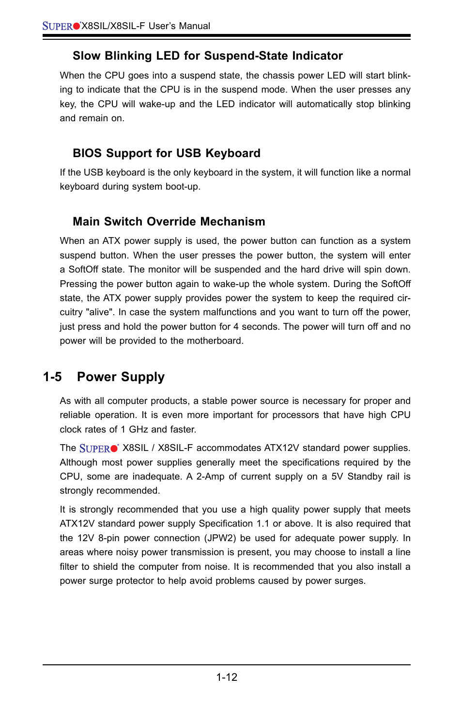 5 power supply | SUPER MICRO Computer X8SIL User Manual | Page 20 / 101