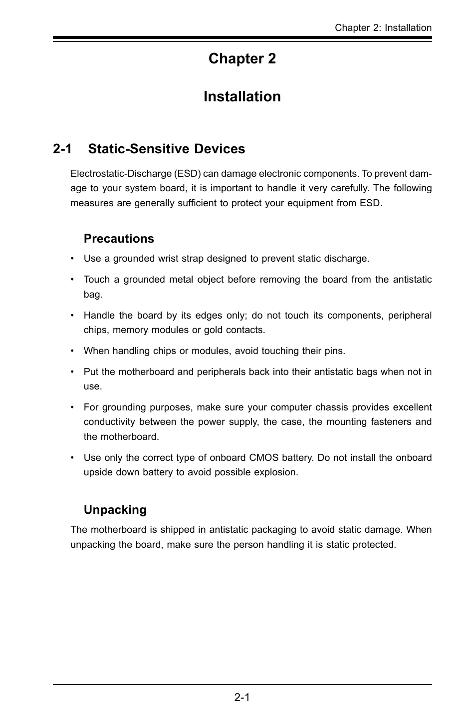 Chapter 2 installation, 1 static-sensitive devices | SUPER MICRO Computer X8SIL User Manual | Page 23 / 101