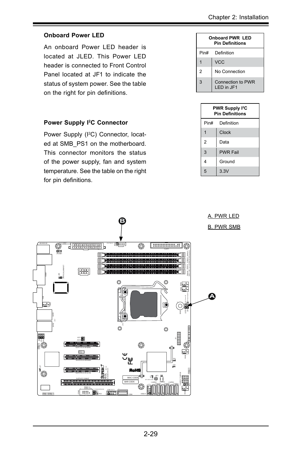 Chapter 2: installation, Power supply i, C connector power supply (i | Ab a. pwr led b. pwr smb, Pwr supply i | SUPER MICRO Computer X8SIL User Manual | Page 51 / 101
