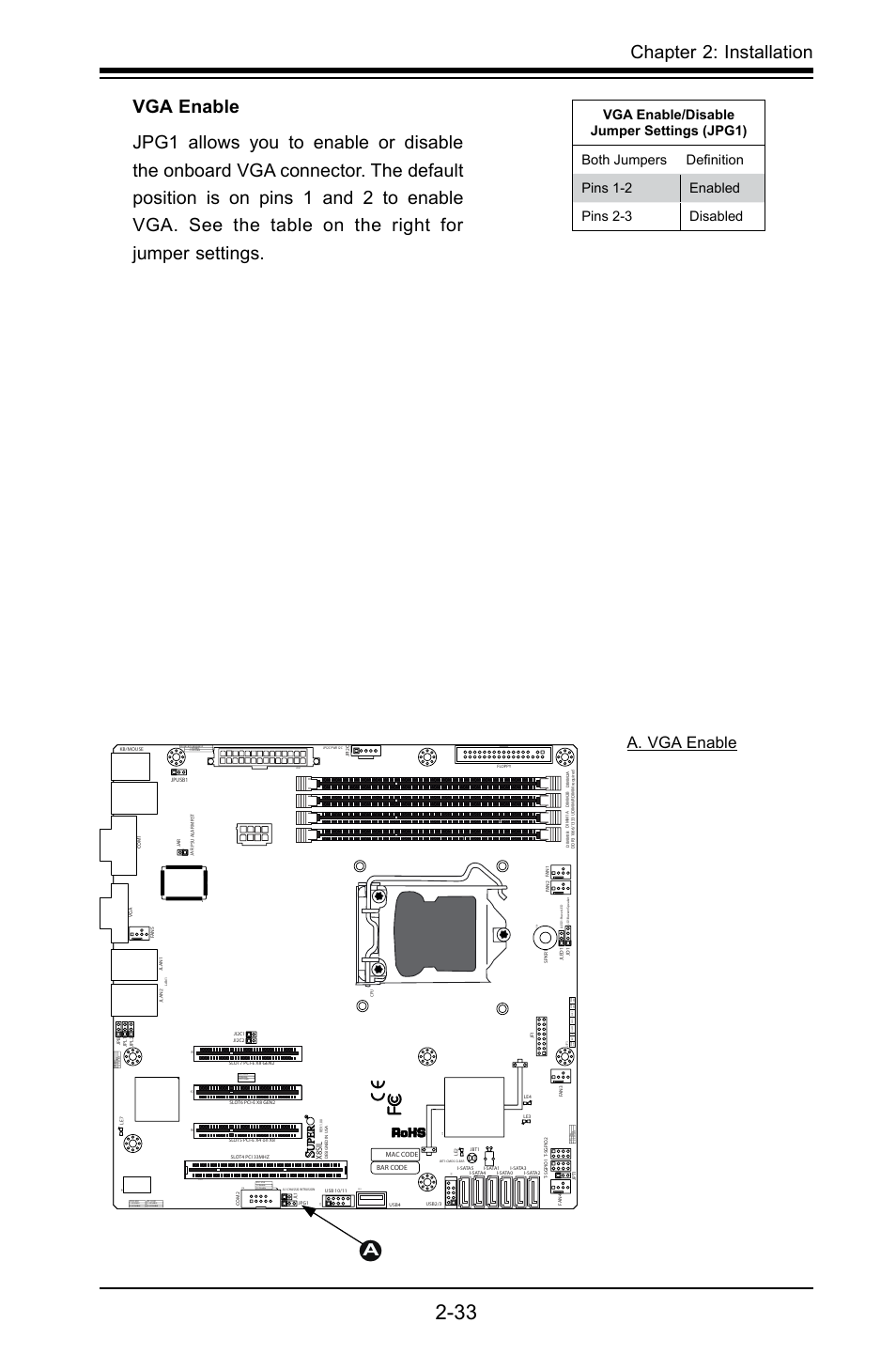 Chapter 2: installation, Aa. vga enable, X8sil | SUPER MICRO Computer X8SIL User Manual | Page 55 / 101