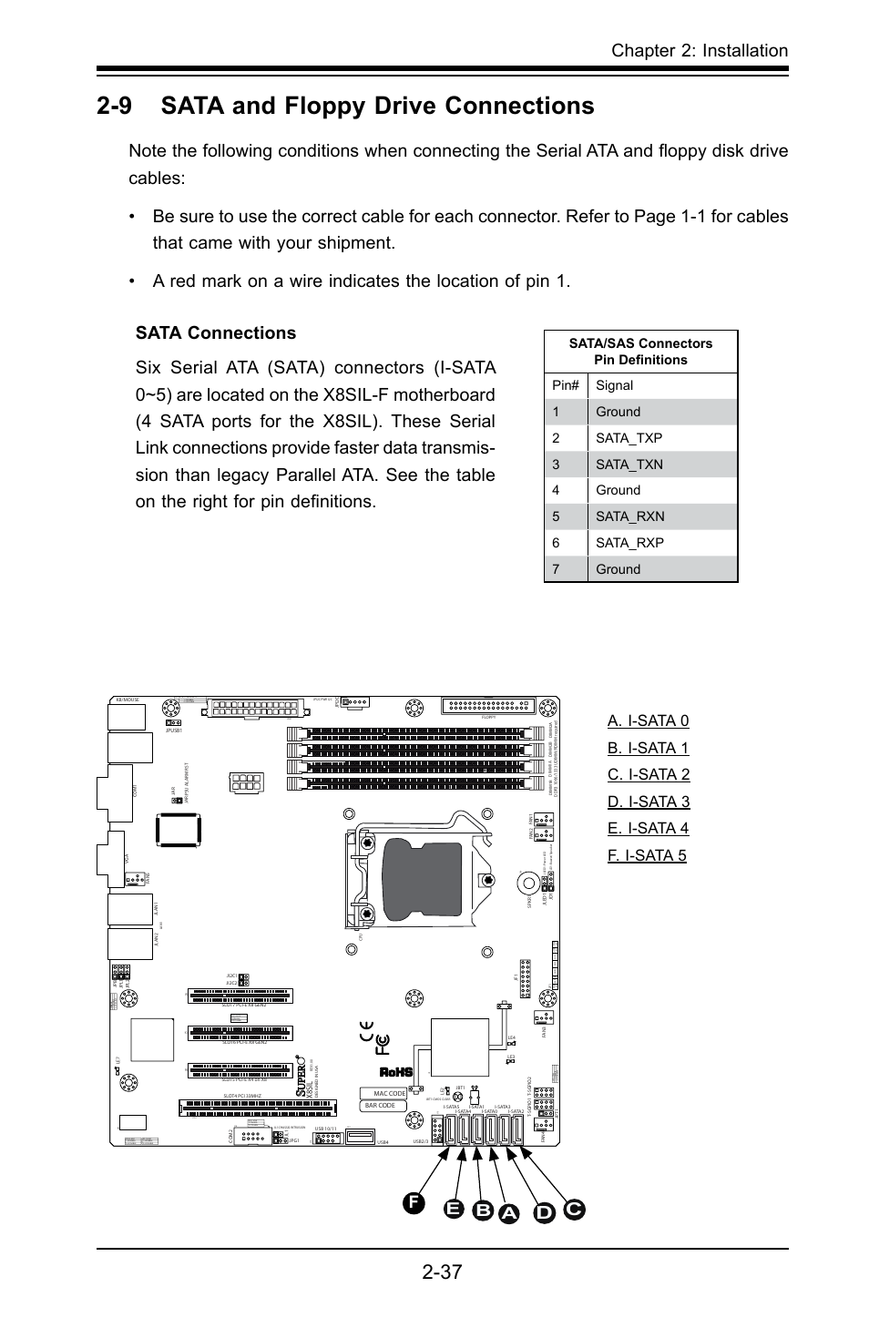 9 sata and floppy drive connections, Chapter 2: installation, X8sil | SUPER MICRO Computer X8SIL User Manual | Page 59 / 101