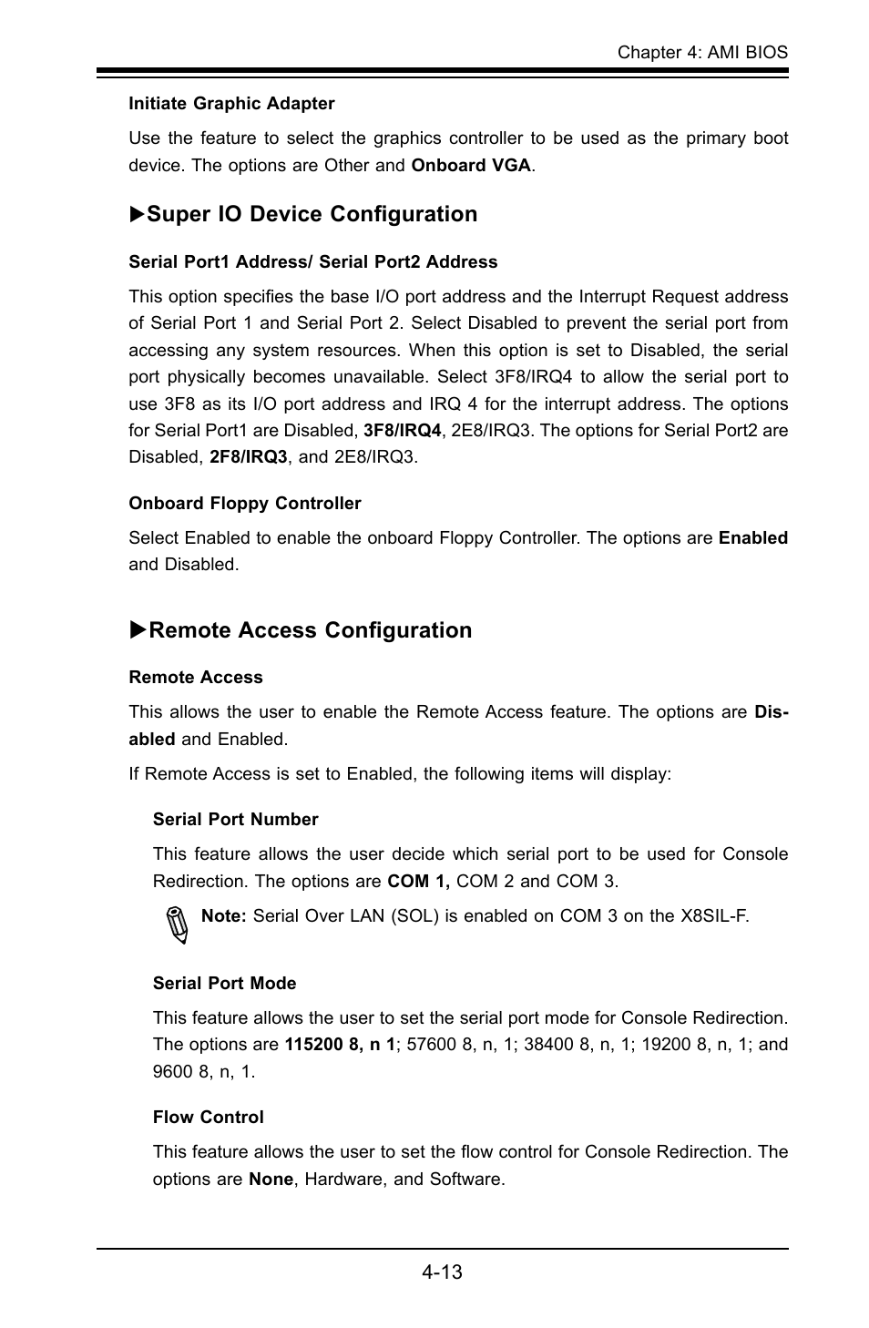 Super io device configuration, Remote access configuration | SUPER MICRO Computer X8SIL User Manual | Page 81 / 101