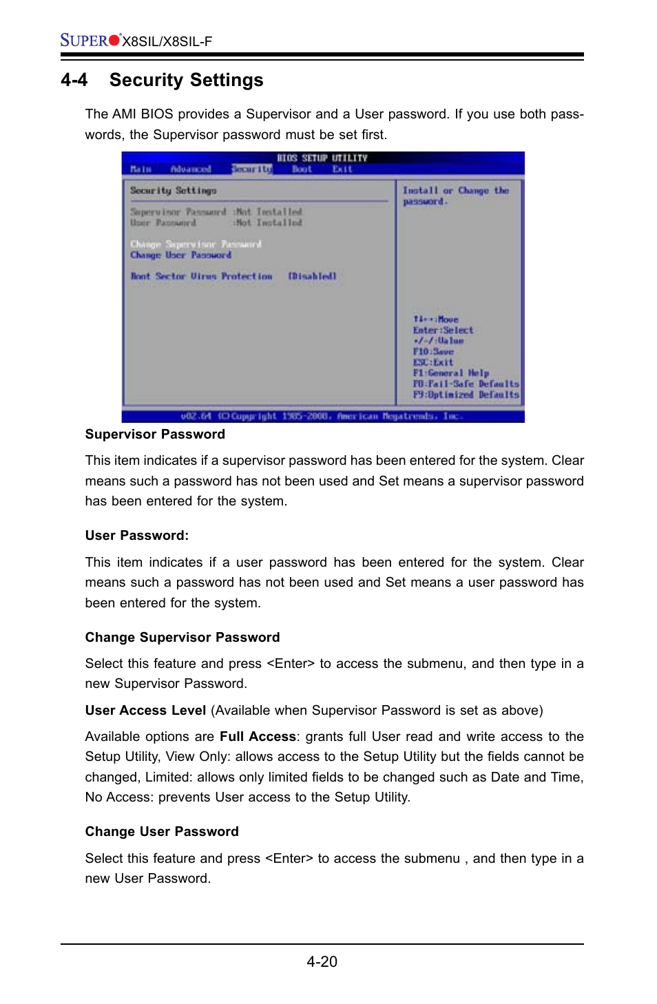 4 security settings | SUPER MICRO Computer X8SIL User Manual | Page 88 / 101