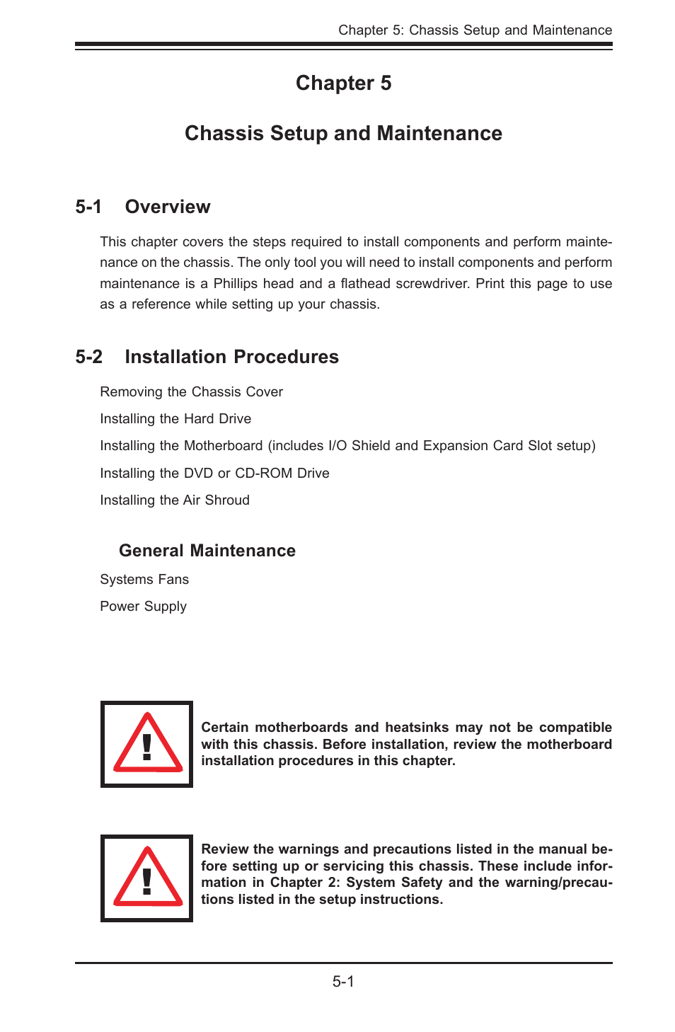 Chapter 5 chassis setup and maintenance | SUPER MICRO Computer Supero SC512 User Manual | Page 31 / 68
