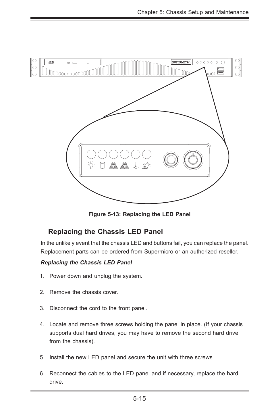 Replacing the chassis led panel | SUPER MICRO Computer Supero SC512 User Manual | Page 45 / 68