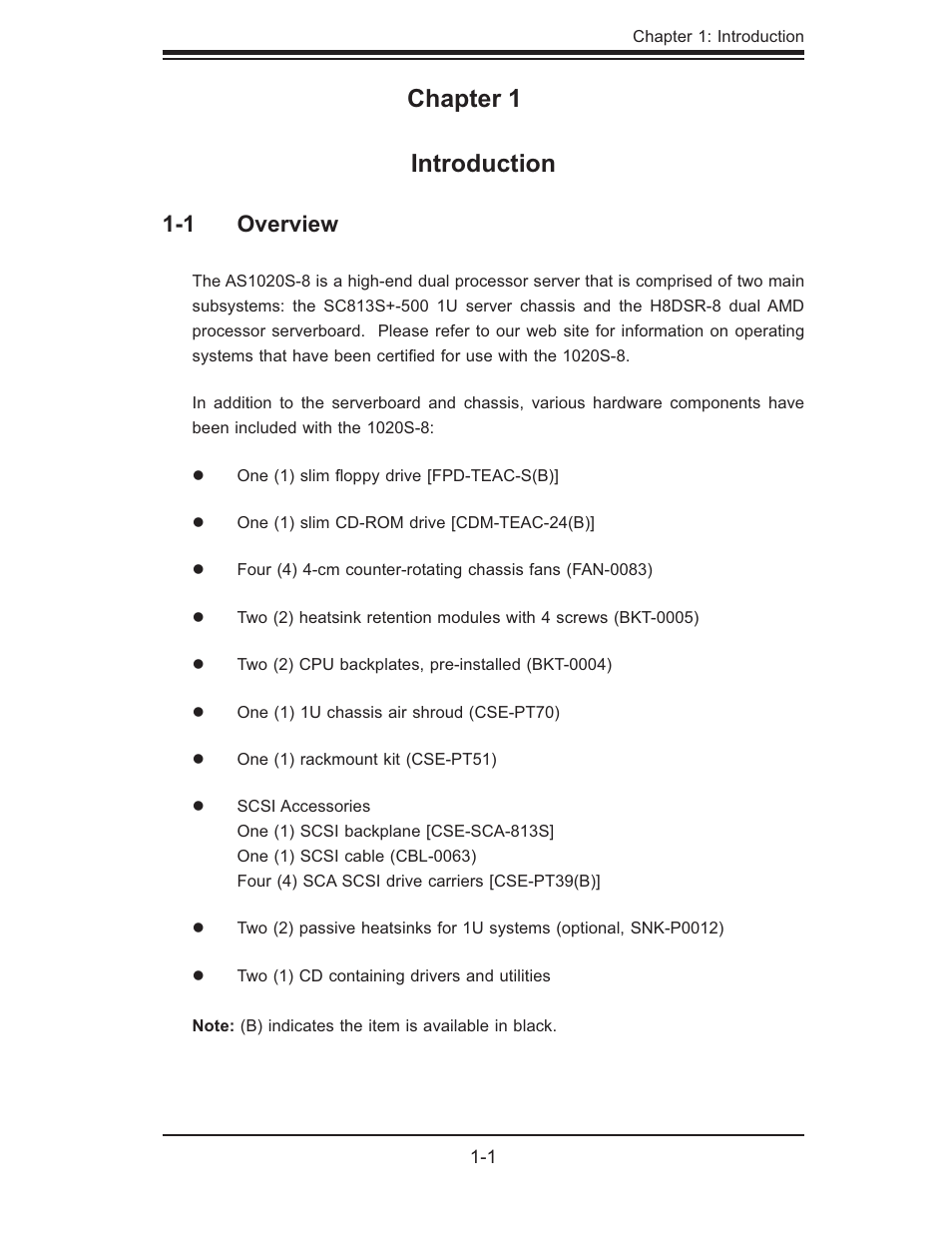 Chapter 1 introduction, 1 overview | SUPER MICRO Computer AS1020S-8 User Manual | Page 11 / 102