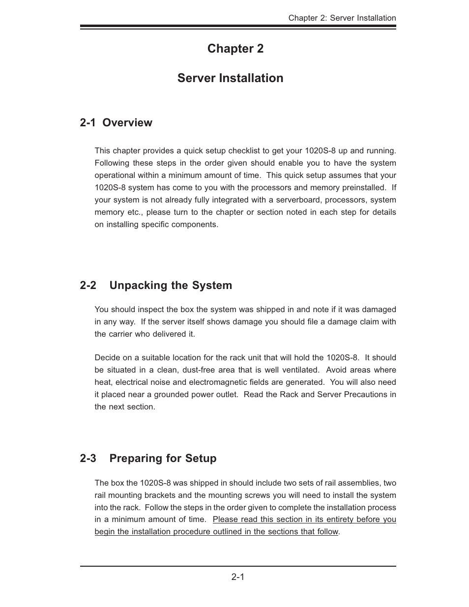 Chapter 2 server installation | SUPER MICRO Computer AS1020S-8 User Manual | Page 17 / 102