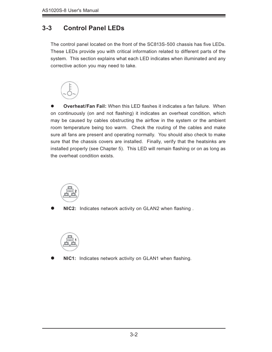 3 control panel leds | SUPER MICRO Computer AS1020S-8 User Manual | Page 28 / 102