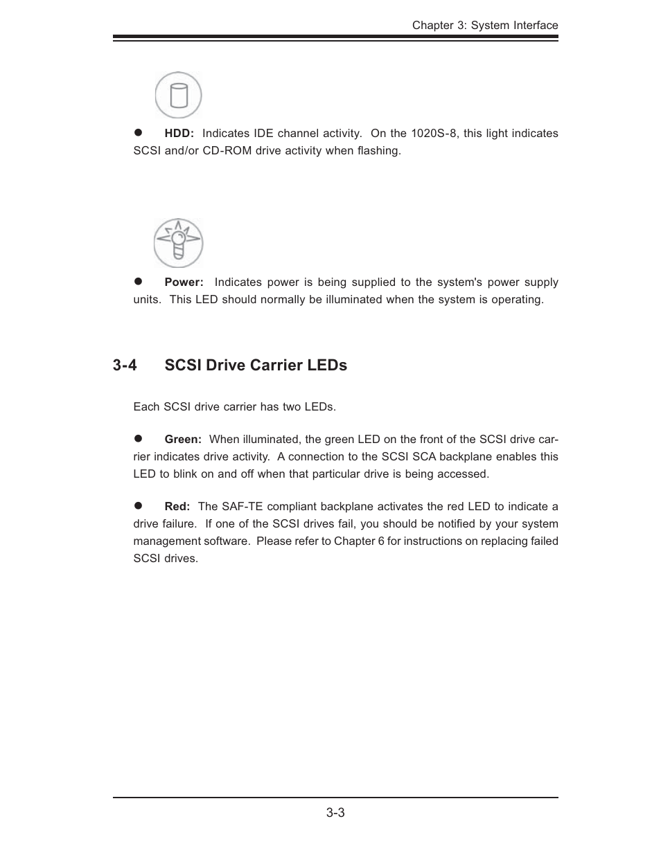 4 scsi drive carrier leds | SUPER MICRO Computer AS1020S-8 User Manual | Page 29 / 102