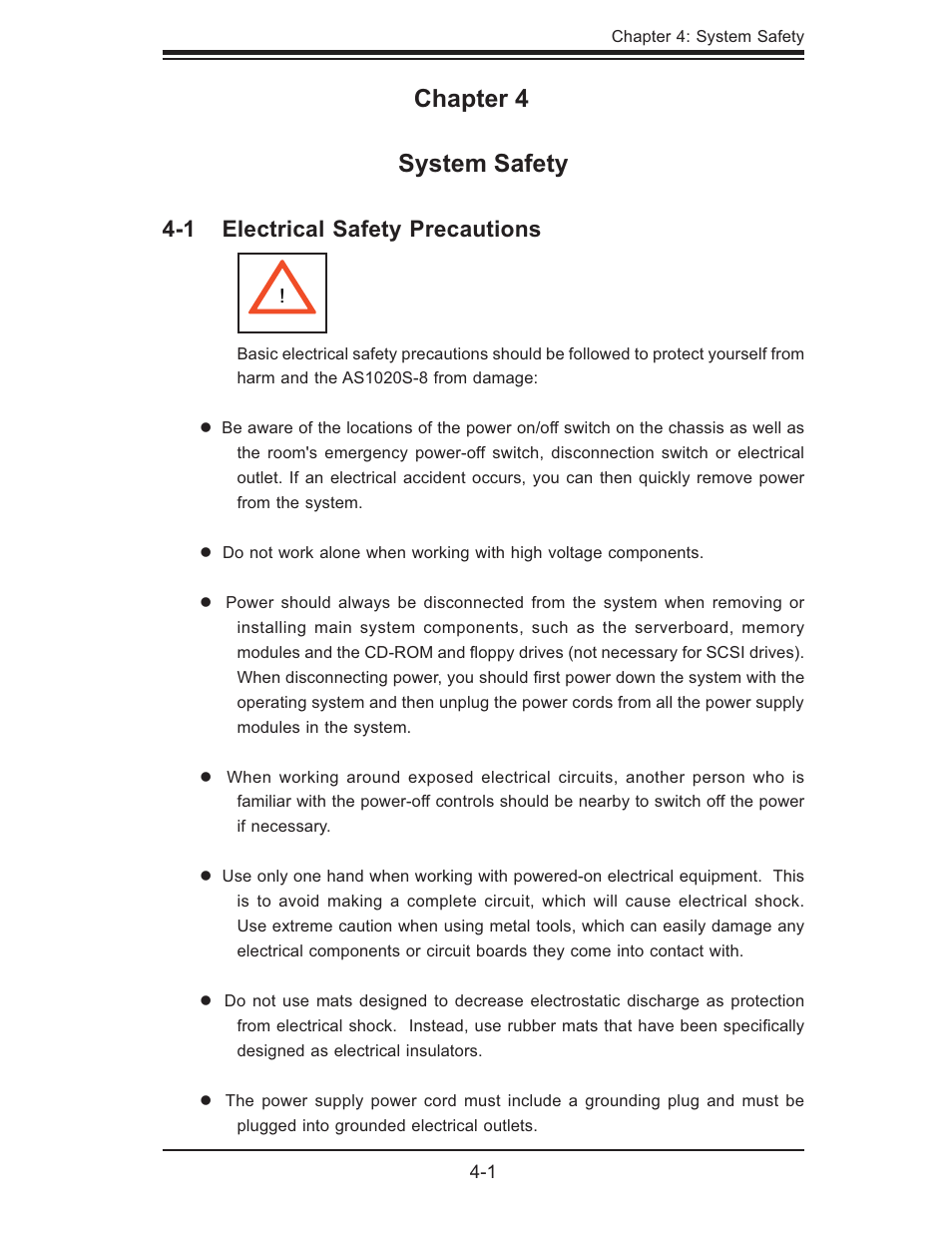 Chapter 4 system safety | SUPER MICRO Computer AS1020S-8 User Manual | Page 31 / 102