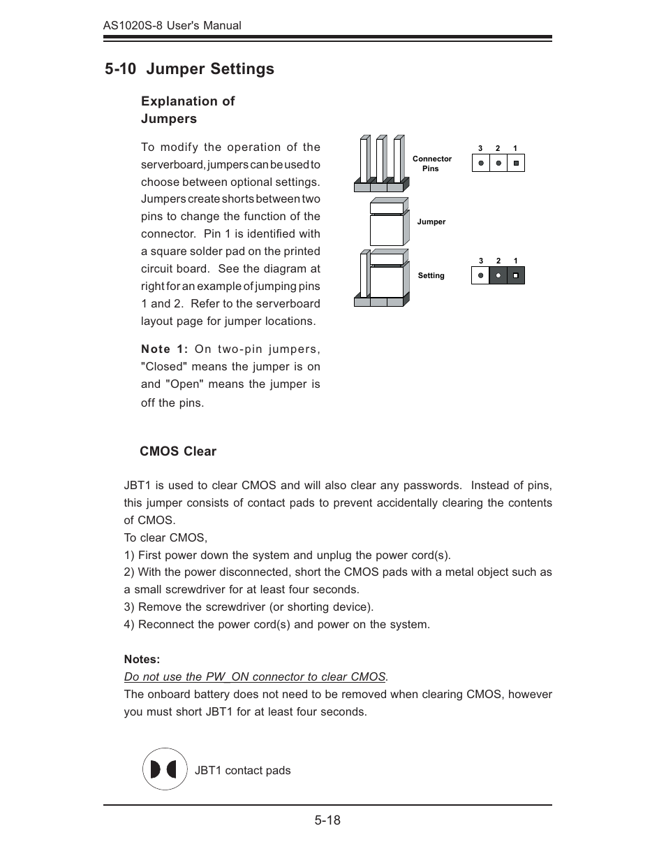 10 jumper settings | SUPER MICRO Computer AS1020S-8 User Manual | Page 52 / 102