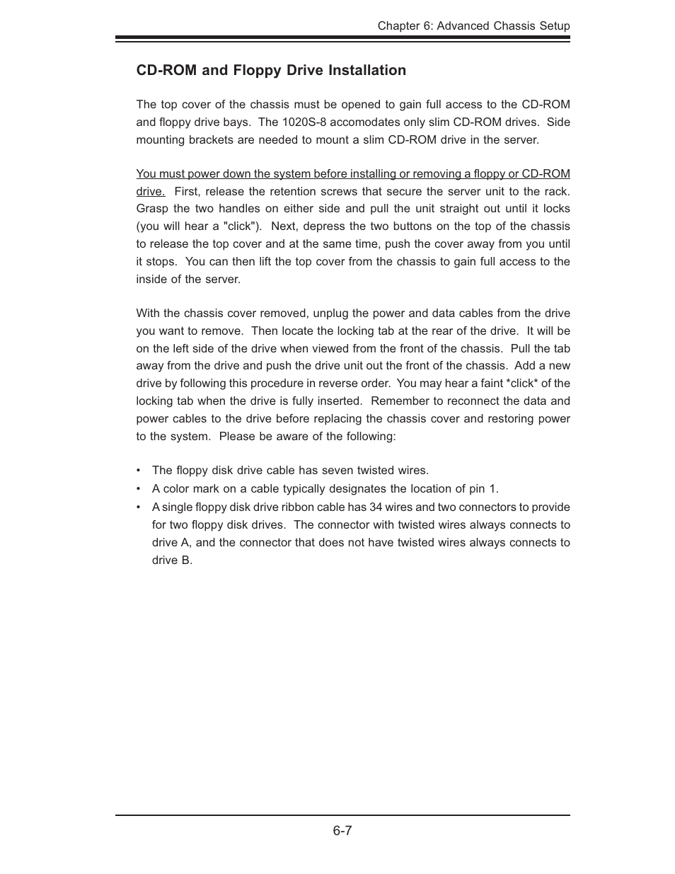 Cd-rom and floppy drive installation | SUPER MICRO Computer AS1020S-8 User Manual | Page 67 / 102