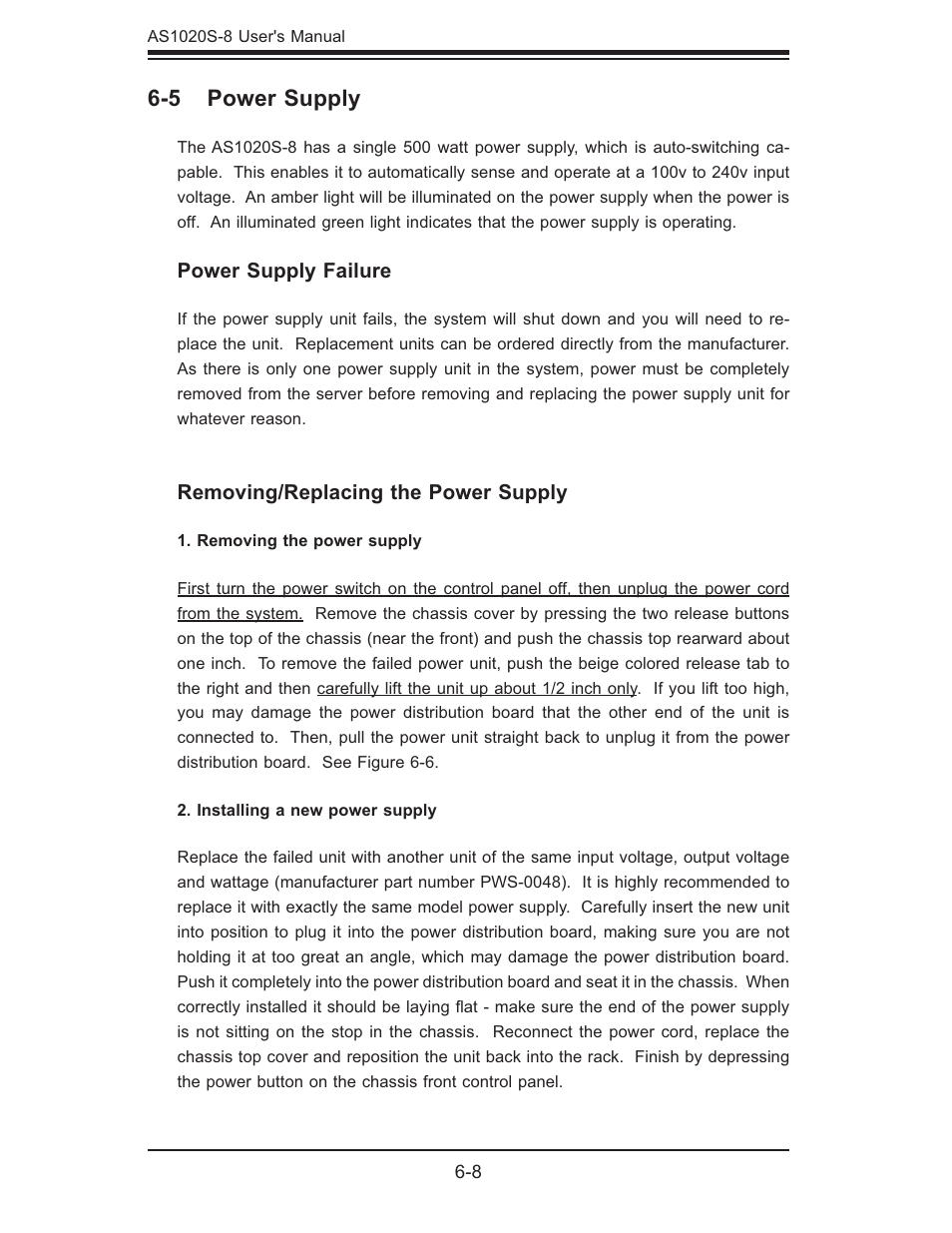 5 power supply | SUPER MICRO Computer AS1020S-8 User Manual | Page 68 / 102