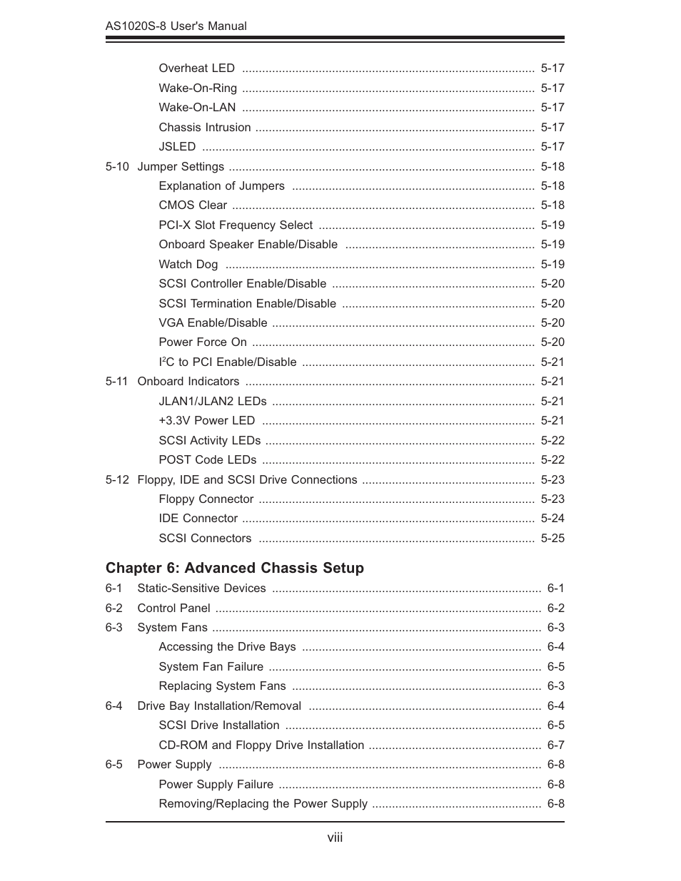 Chapter 6: advanced chassis setup | SUPER MICRO Computer AS1020S-8 User Manual | Page 8 / 102