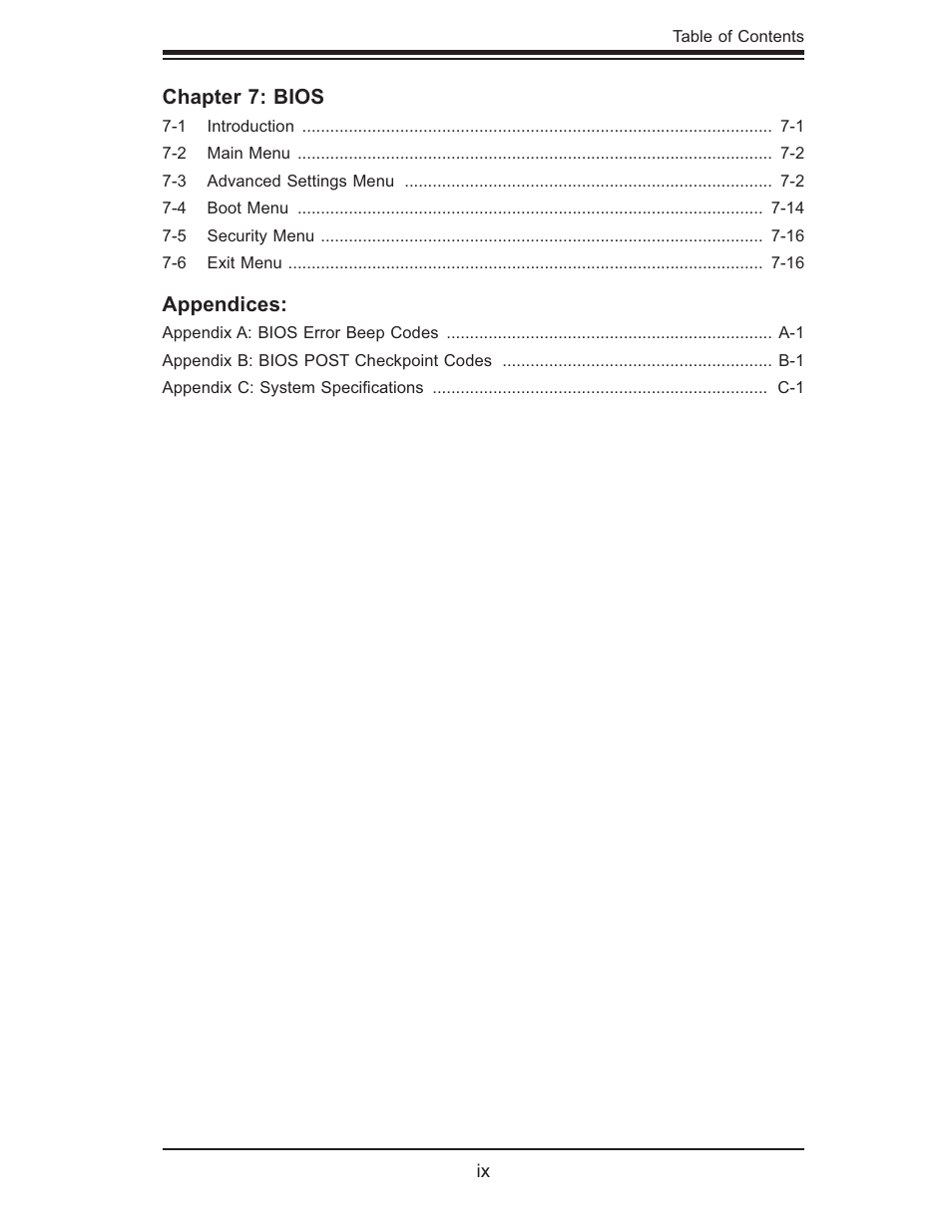 Chapter 7: bios, Appendices | SUPER MICRO Computer AS1020S-8 User Manual | Page 9 / 102