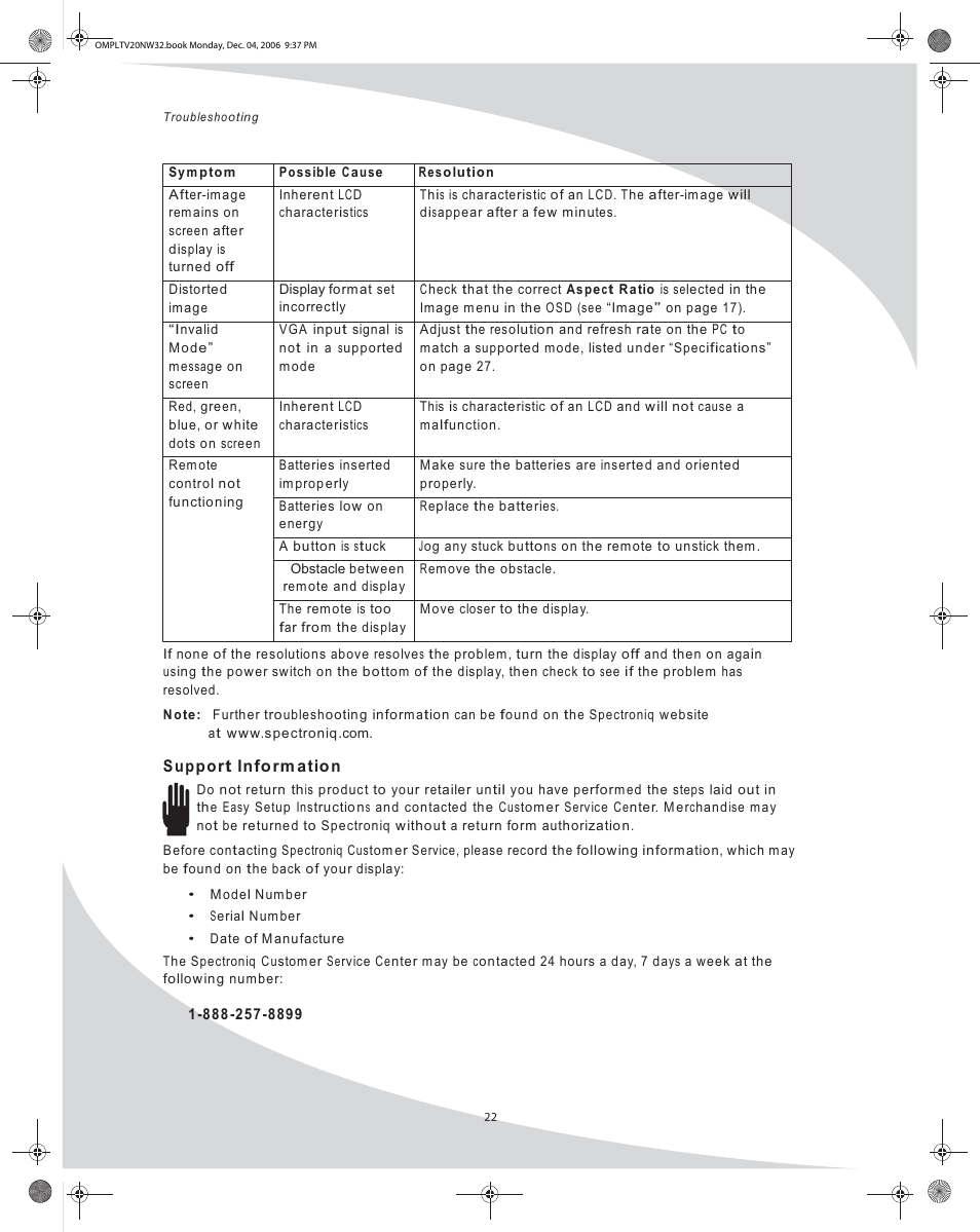 SpectronIQ PLTV-20NW32 User Manual | Page 30 / 34