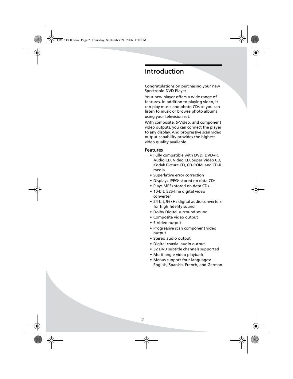 Introduction, Features | SpectronIQ PD-1100 User Manual | Page 14 / 92