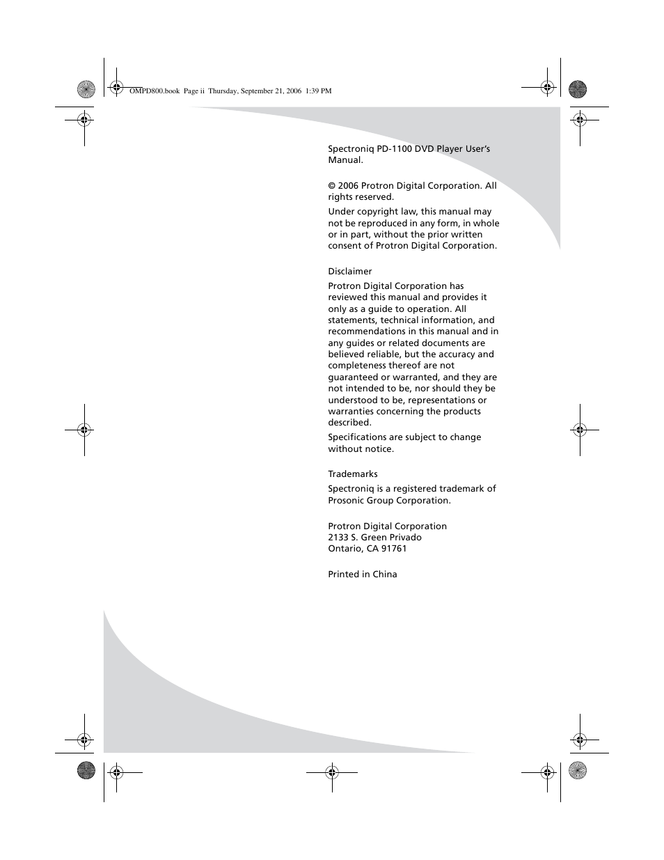 SpectronIQ PD-1100 User Manual | Page 2 / 92