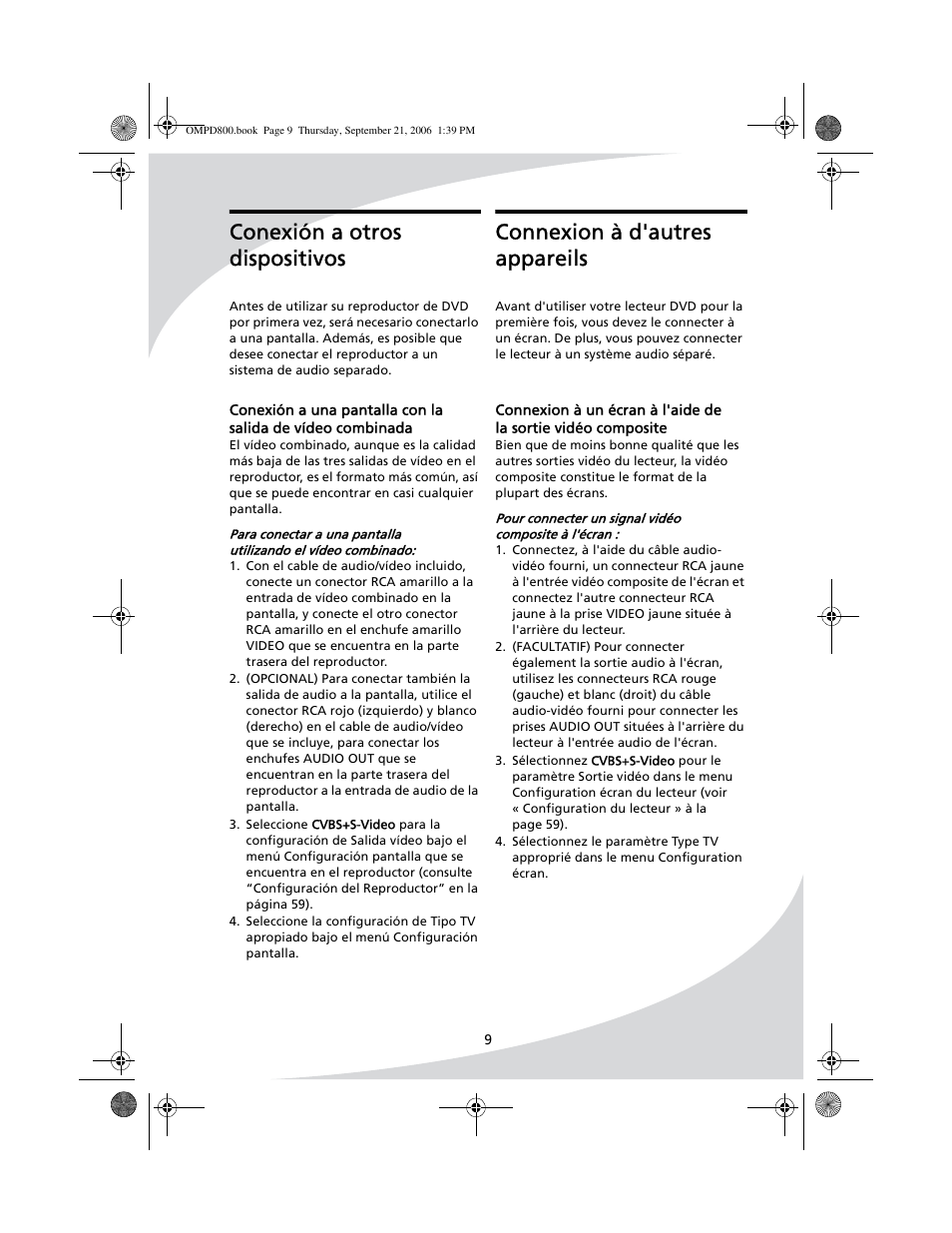 Connexion à d'autres appareils, Conexión a otros dispositivos | SpectronIQ PD-1100 User Manual | Page 21 / 92