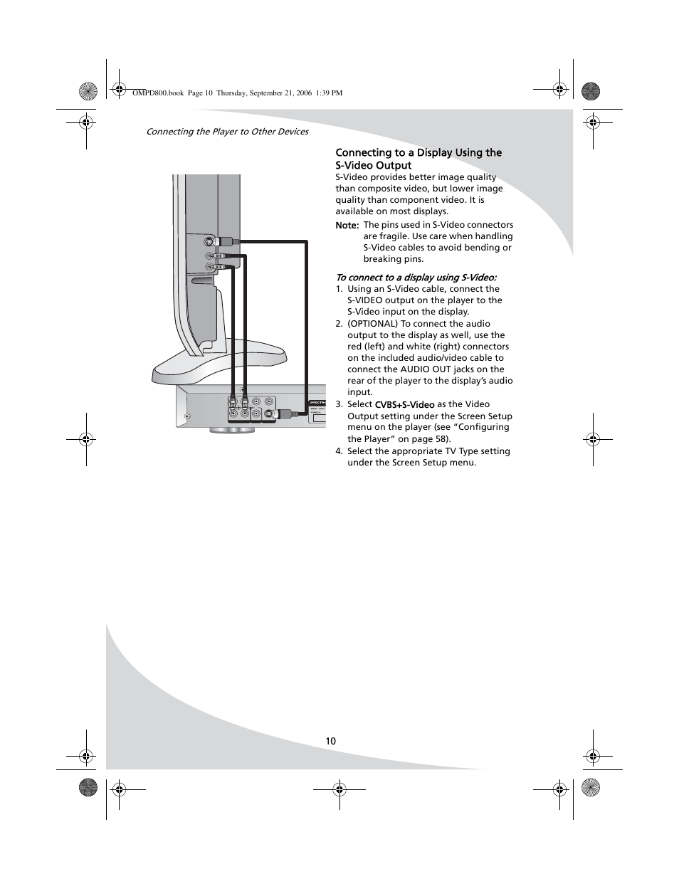 Connecting to a display using the s-video output, Pr r pb l y s-video video | SpectronIQ PD-1100 User Manual | Page 22 / 92