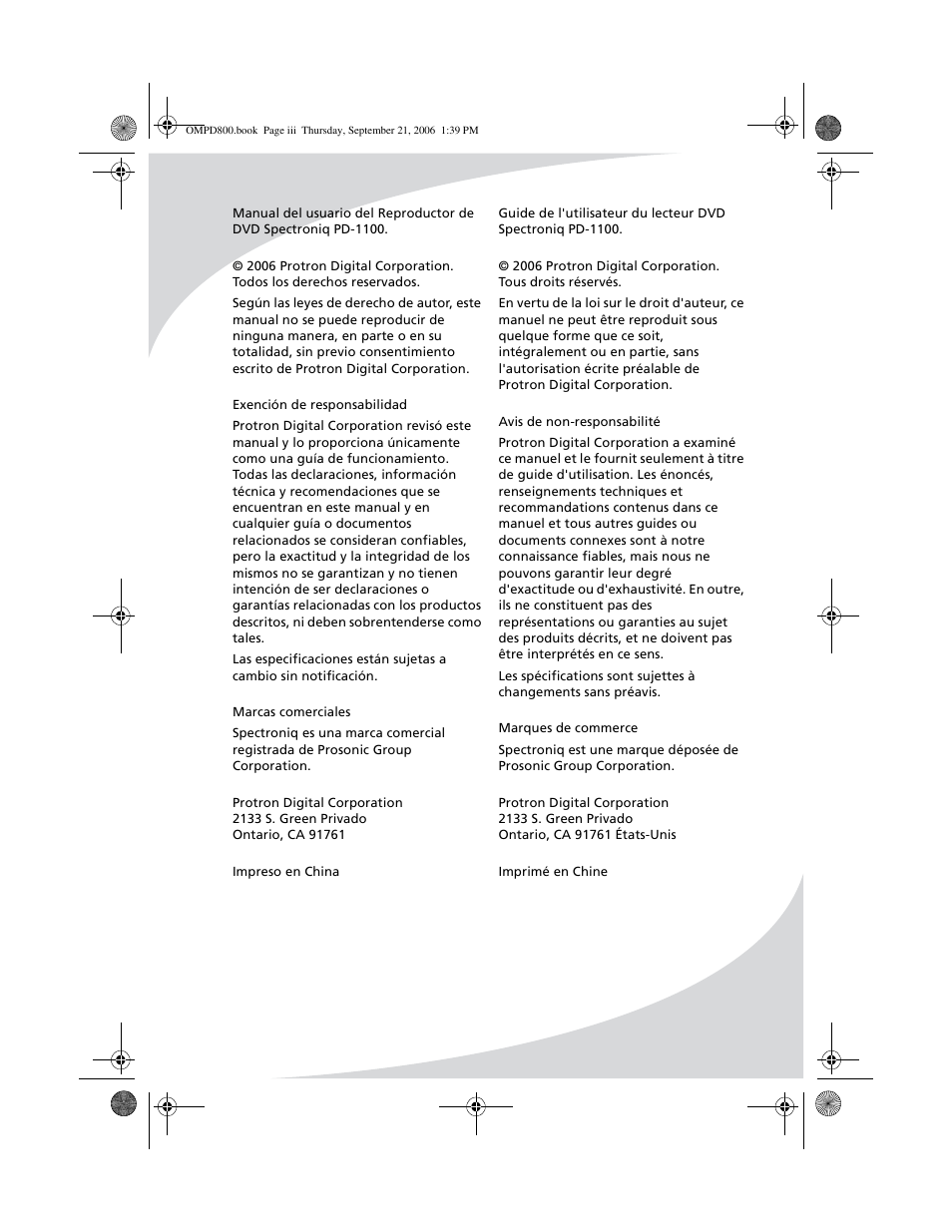 SpectronIQ PD-1100 User Manual | Page 3 / 92