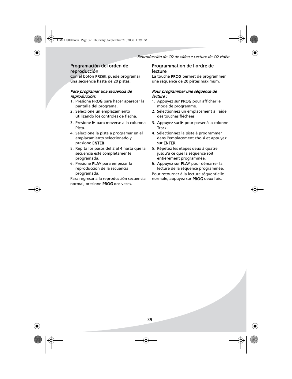 Programmation de l'ordre de lecture, Programación del orden de reproducción | SpectronIQ PD-1100 User Manual | Page 51 / 92