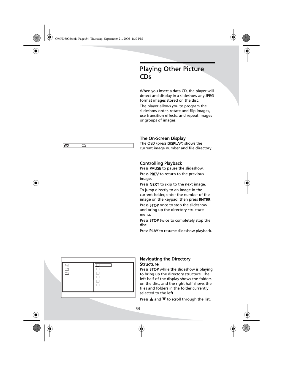 Playing other picture cds, The on-screen display, Controlling playback | Navigating the directory structure | SpectronIQ PD-1100 User Manual | Page 66 / 92