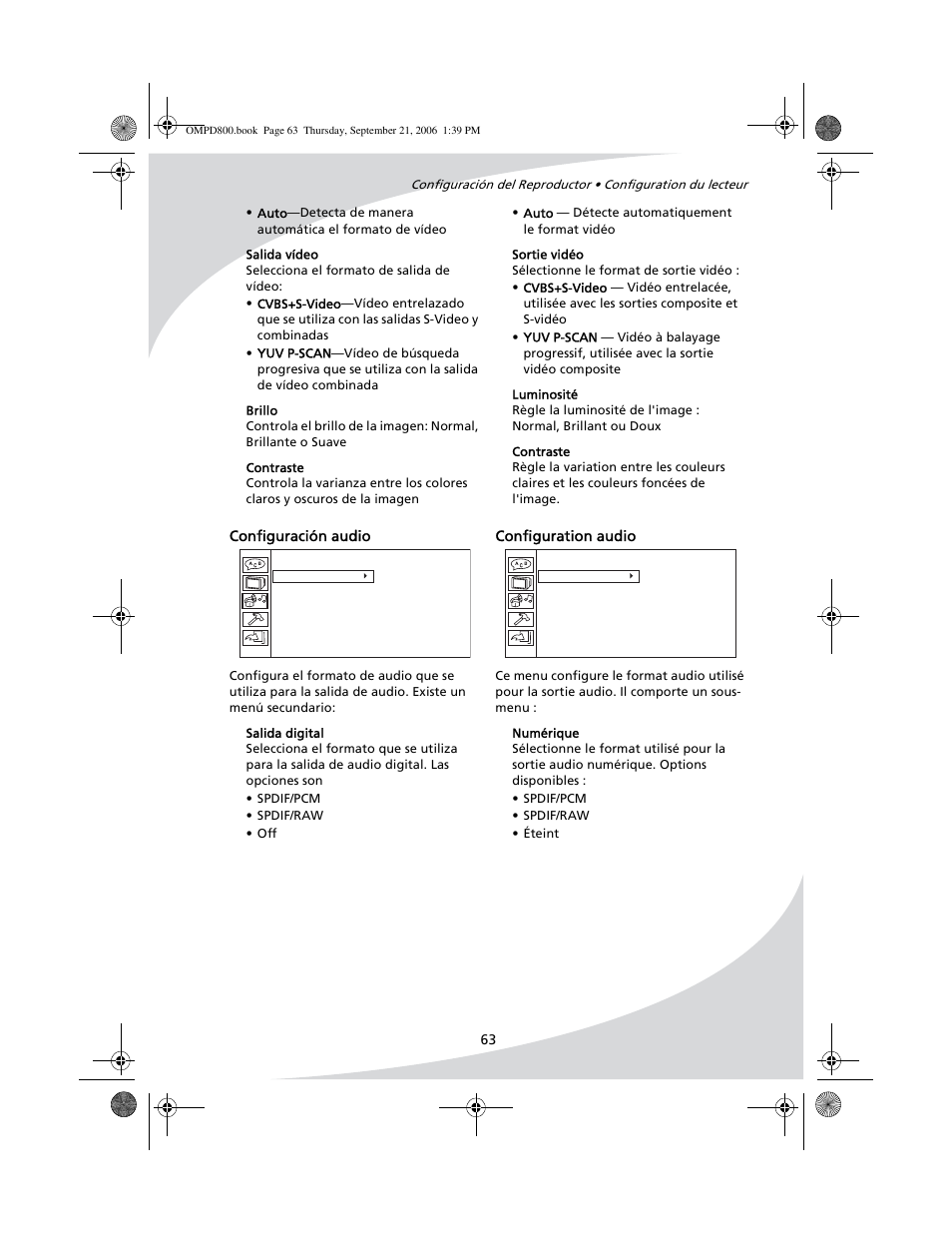 Configuration audio, Configuración audio | SpectronIQ PD-1100 User Manual | Page 75 / 92