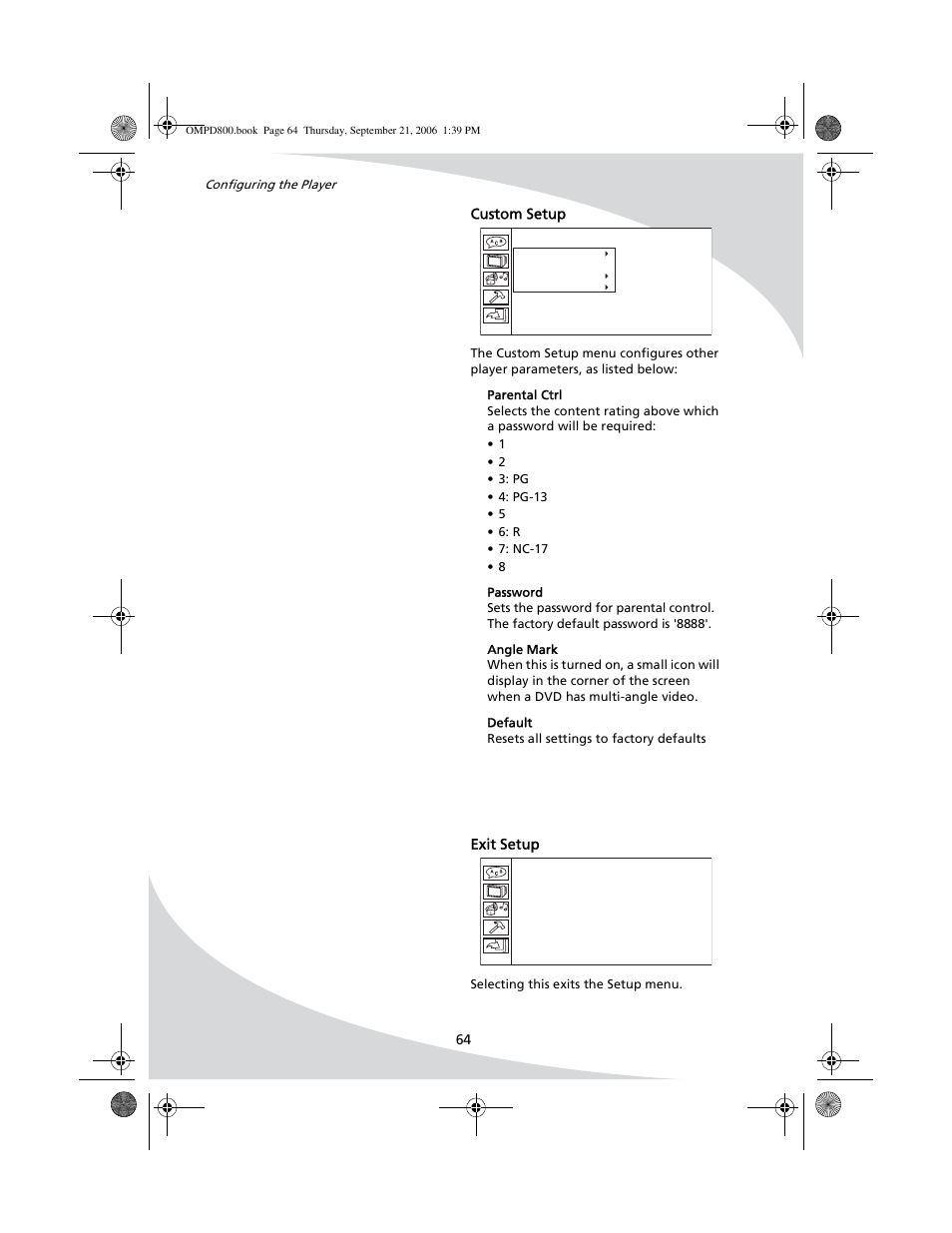 Custom setup exit setup | SpectronIQ PD-1100 User Manual | Page 76 / 92