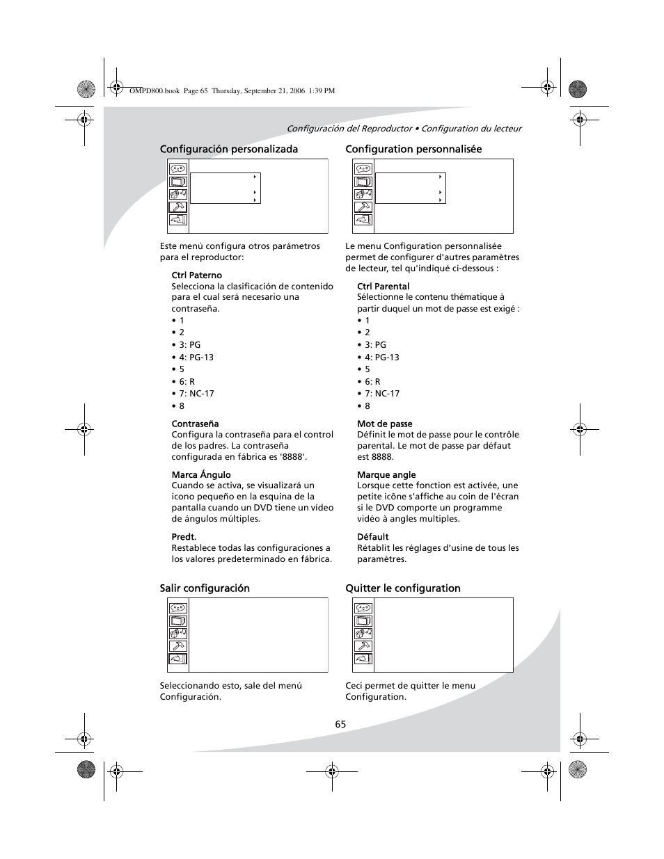Configuración personalizada salir configuración | SpectronIQ PD-1100 User Manual | Page 77 / 92