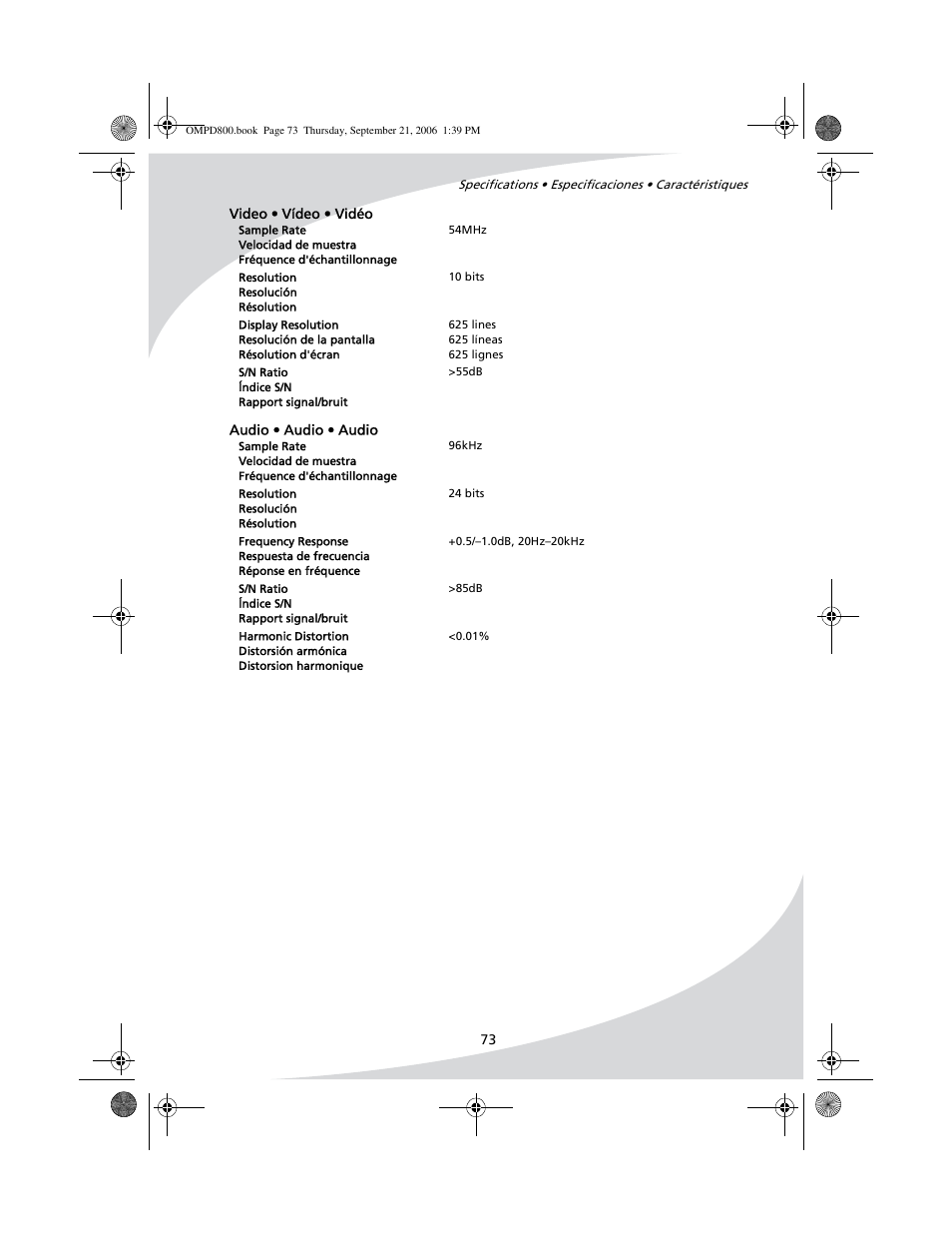 Video audio, Vidéo audio, Vídeo audio | SpectronIQ PD-1100 User Manual | Page 85 / 92