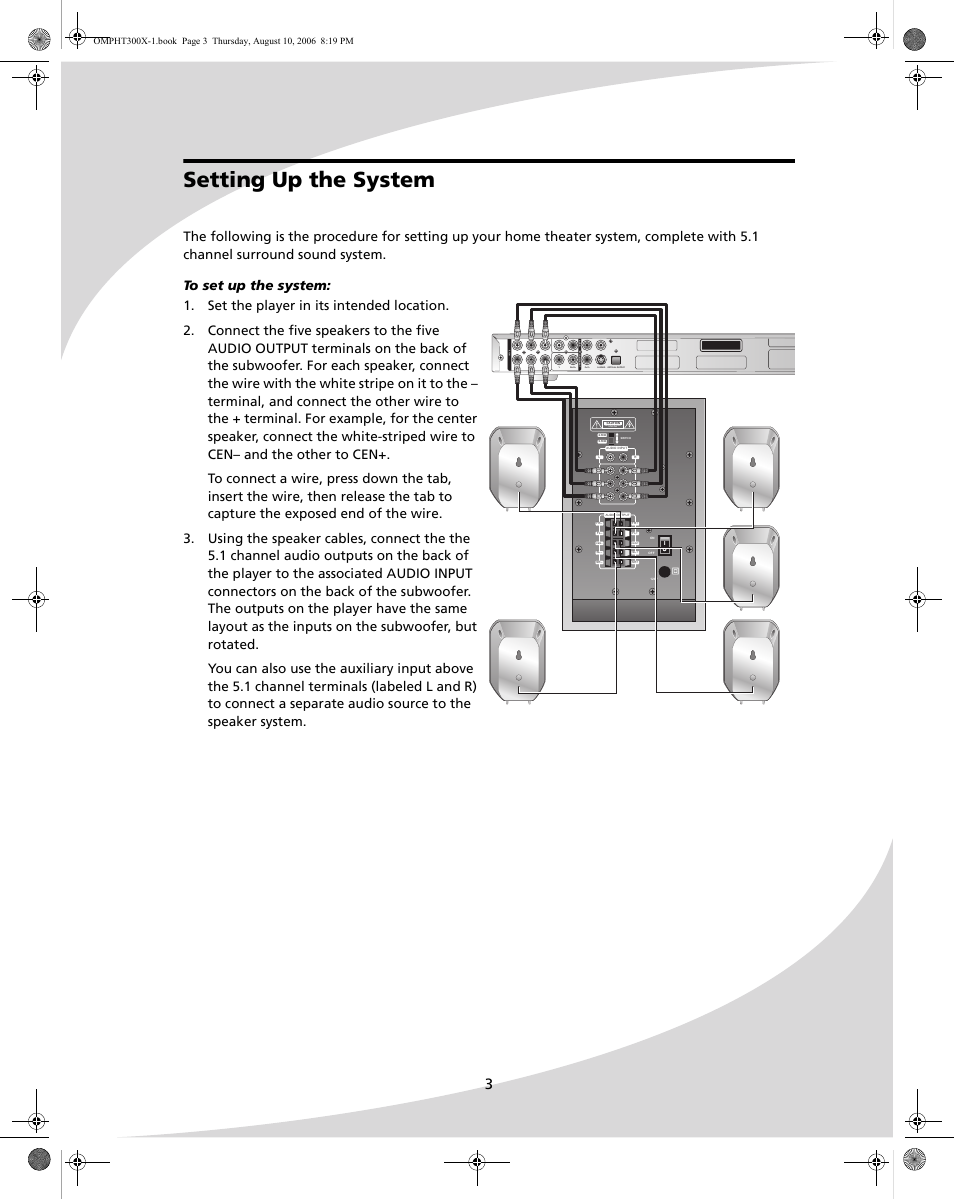 Setting up the system, Risk of electric shock do not open | SpectronIQ PHT-300X User Manual | Page 11 / 44