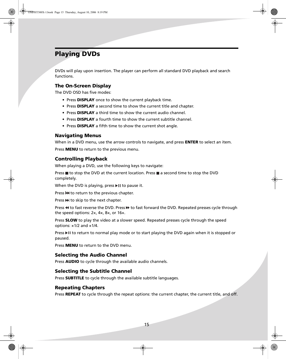 Playing dvds | SpectronIQ PHT-300X User Manual | Page 23 / 44