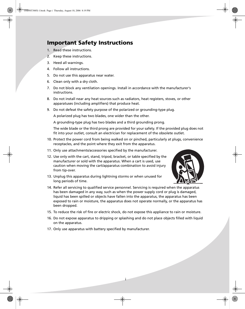 Important safety instructions | SpectronIQ PHT-300X User Manual | Page 3 / 44