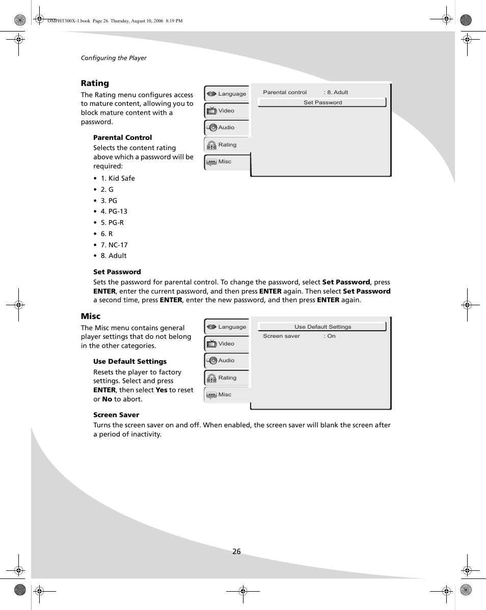 Rating, Misc | SpectronIQ PHT-300X User Manual | Page 34 / 44