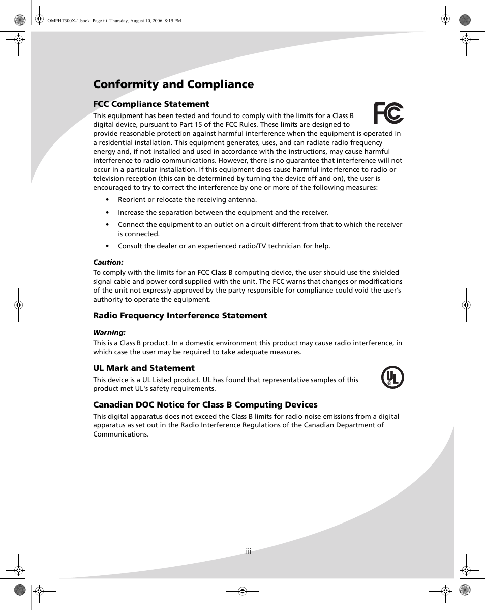 Conformity and compliance | SpectronIQ PHT-300X User Manual | Page 5 / 44