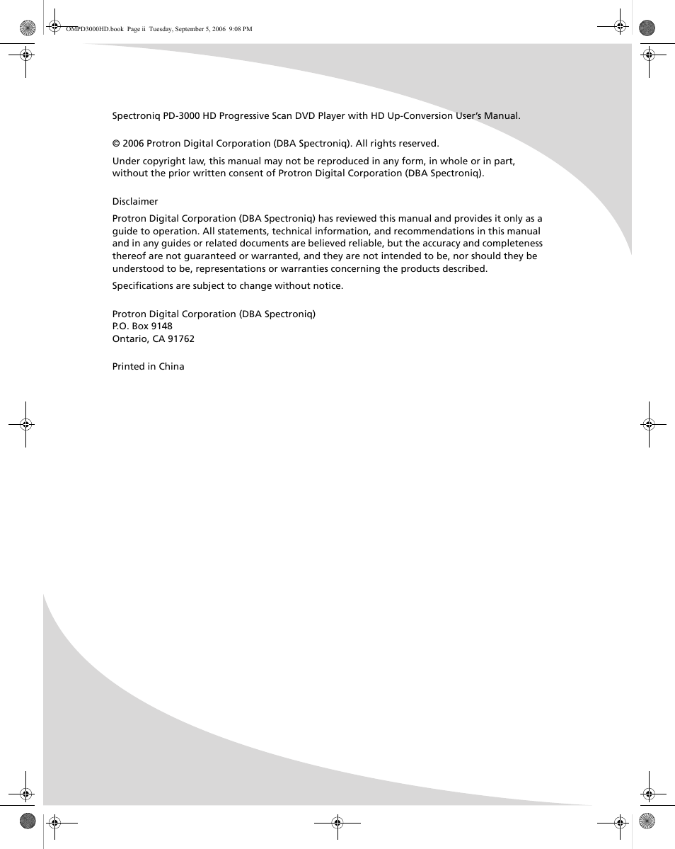 SpectronIQ PD-3000HD User Manual | Page 2 / 40