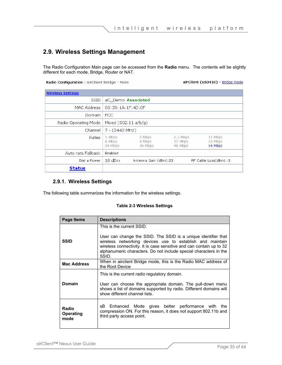 Wireless settings management | SmartBridges sB3410 User Manual | Page 35 / 66