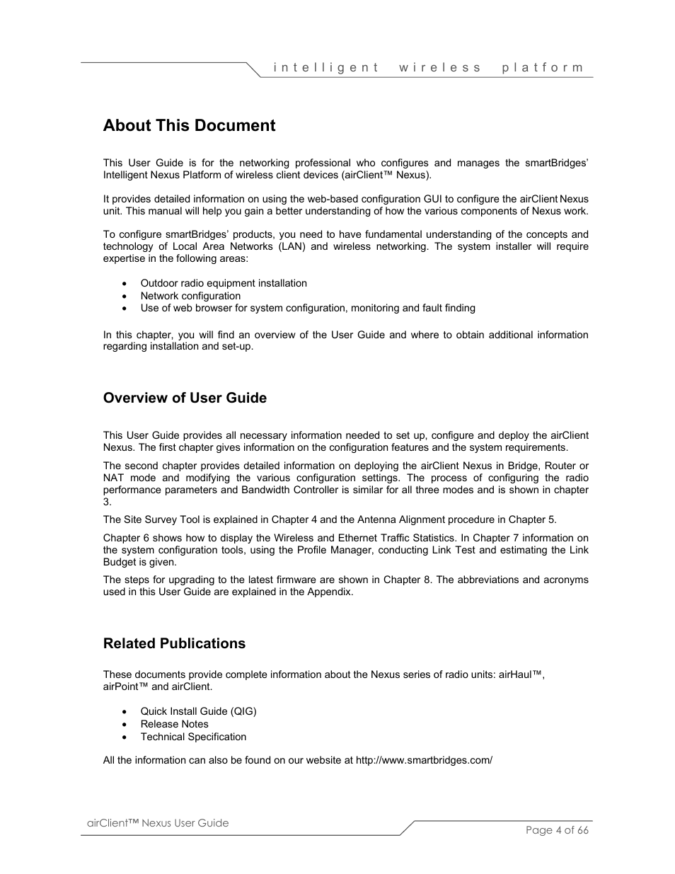 About this document, Overview of user guide, Related publications | SmartBridges sB3410 User Manual | Page 4 / 66