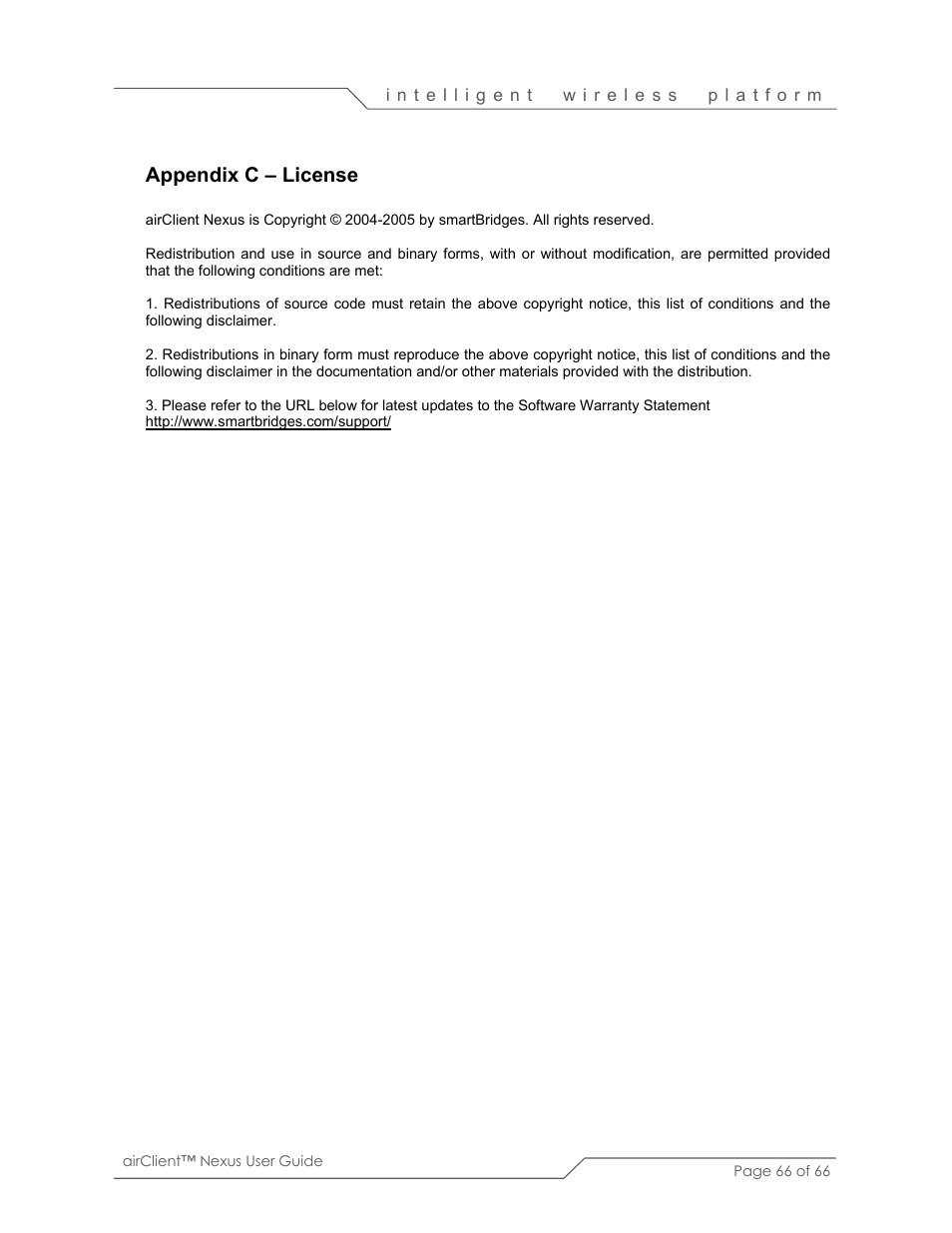 Appendix c – license | SmartBridges sB3410 User Manual | Page 66 / 66
