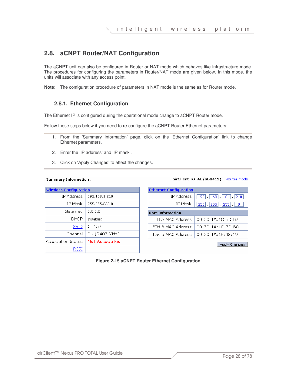 Acnpt router/nat configuration | SmartBridges sB3412 User Manual | Page 28 / 78