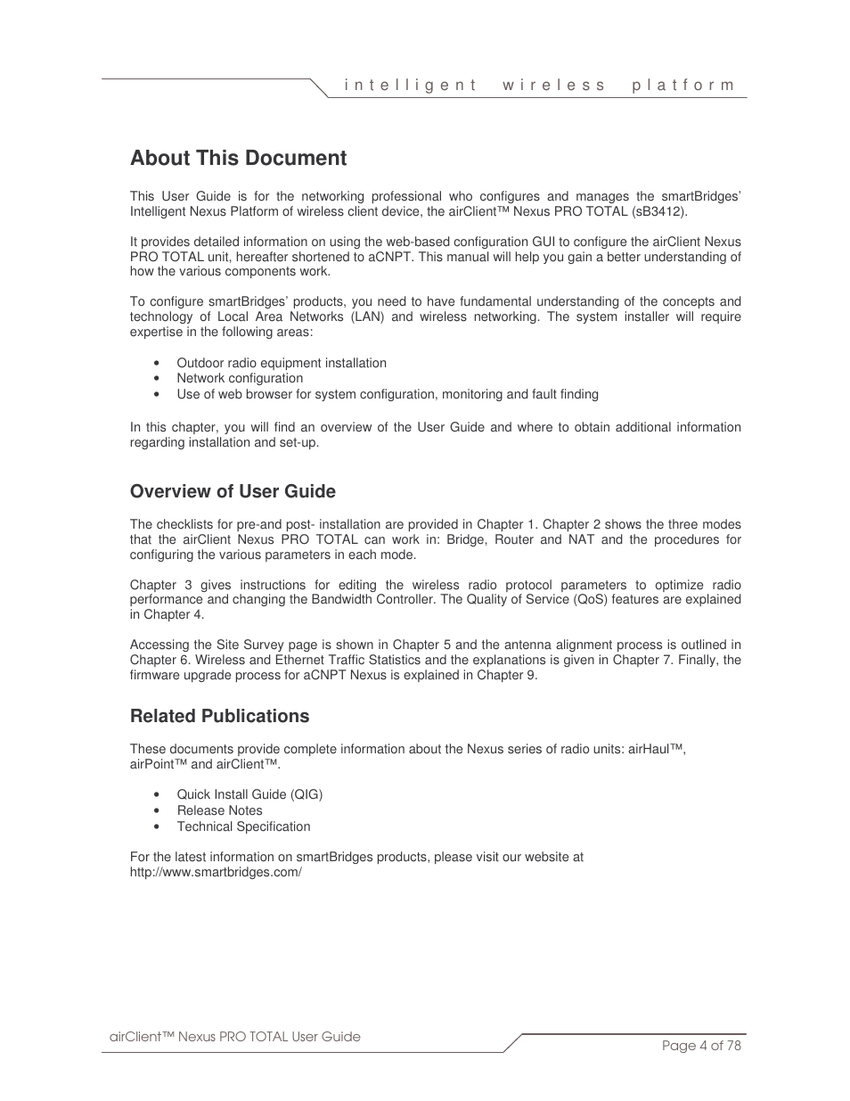 About this document, Overview of user guide, Related publications | SmartBridges sB3412 User Manual | Page 4 / 78