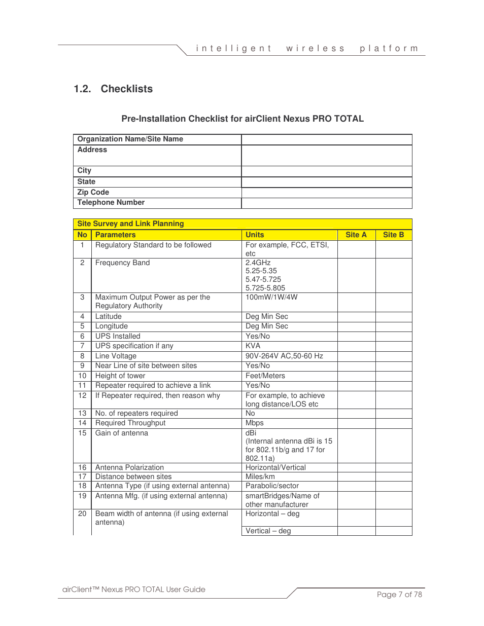 Checklists | SmartBridges sB3412 User Manual | Page 7 / 78