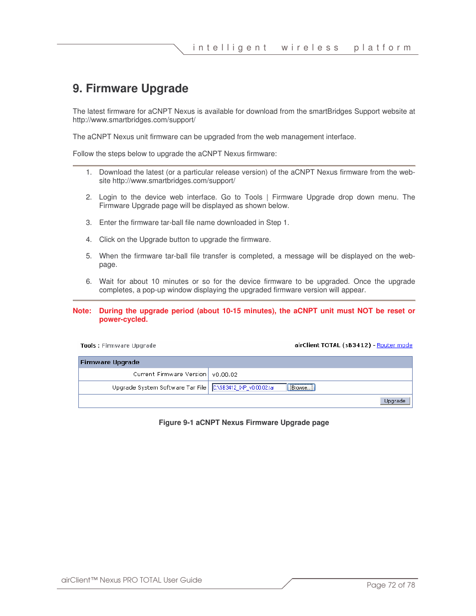 Firmware upgrade | SmartBridges sB3412 User Manual | Page 72 / 78