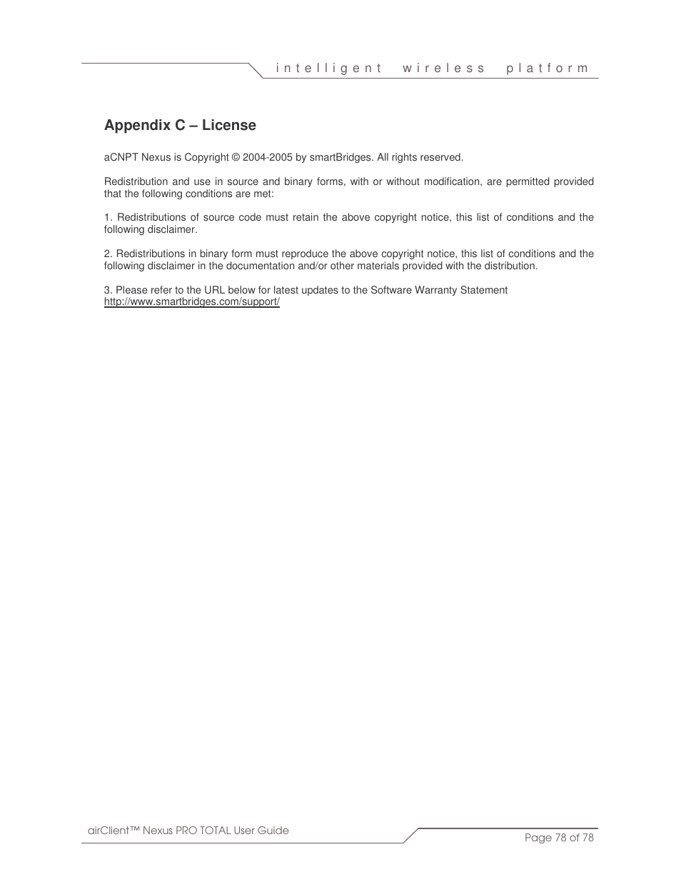 Appendix c – license | SmartBridges sB3412 User Manual | Page 78 / 78