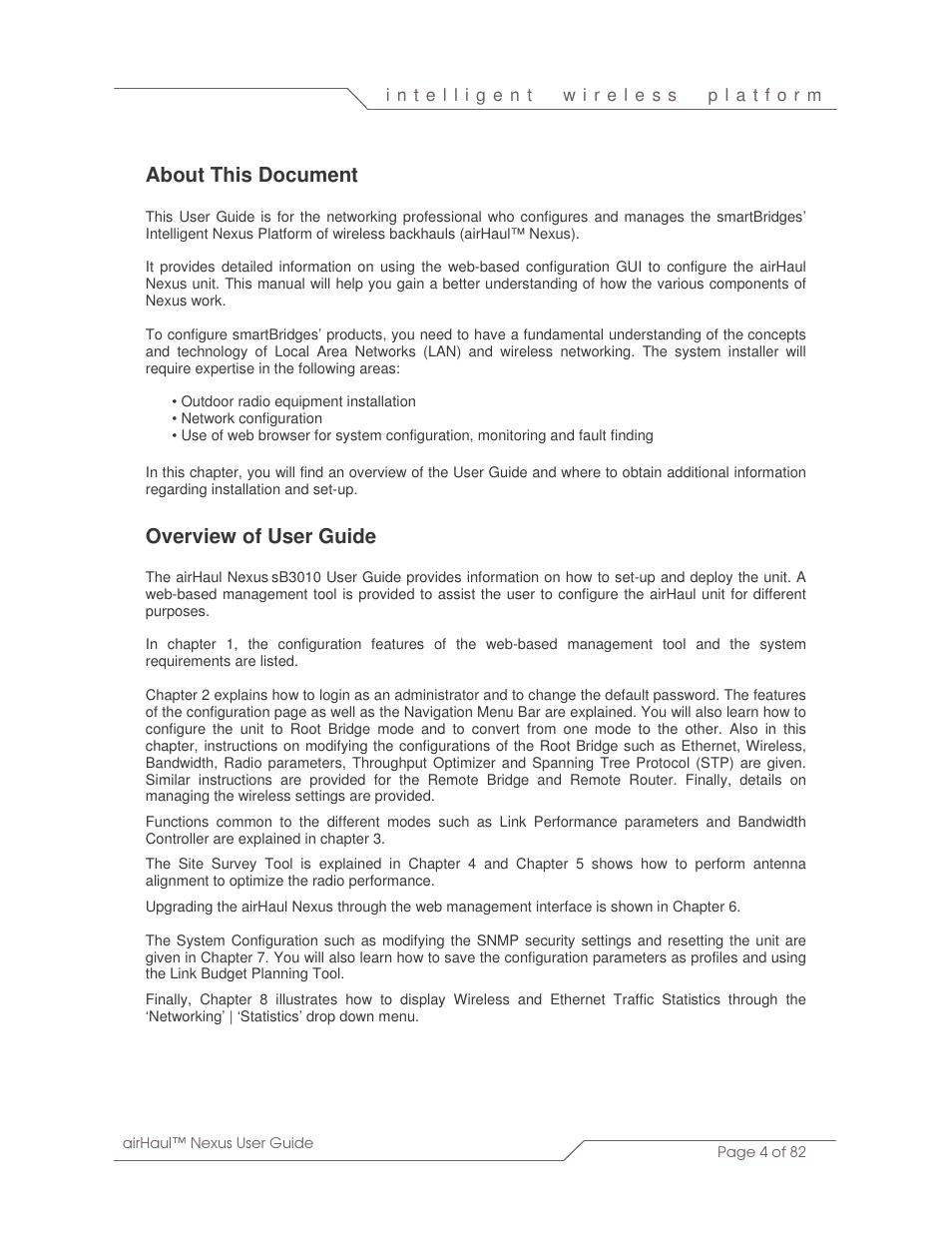 About this document, Overview of user guide | SmartBridges sB3010 User Manual | Page 4 / 82