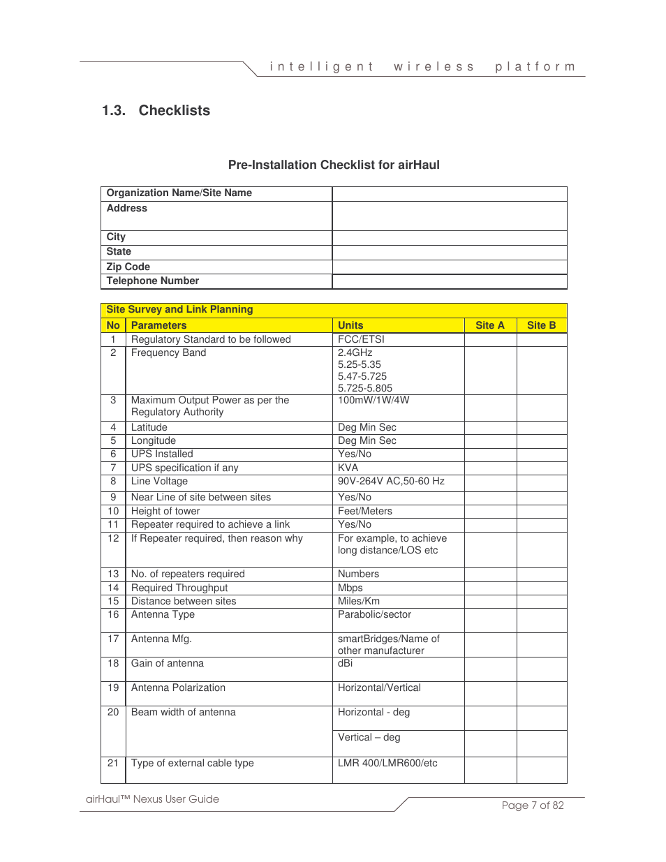 Checklists | SmartBridges sB3010 User Manual | Page 7 / 82